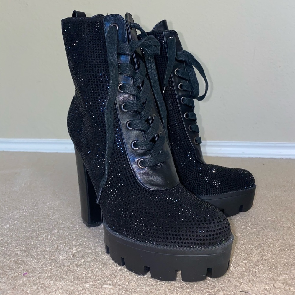 Diamantique Platform Combat Boots (Size 9)